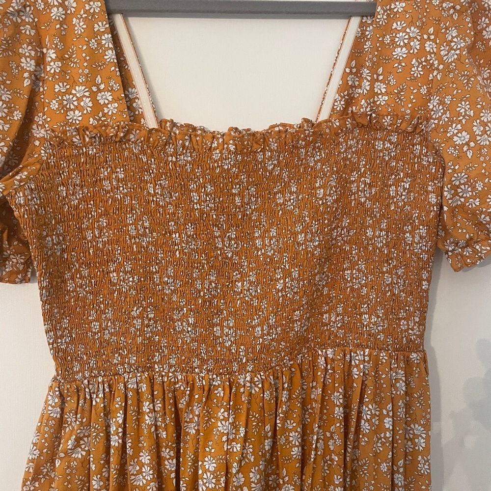 Anthropologie Mender Smocked Yellow Floral Midi Dress Size Large - Picture 3 of 5